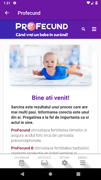 Aplicatie mobila calendar pentru fertilitate Profecund