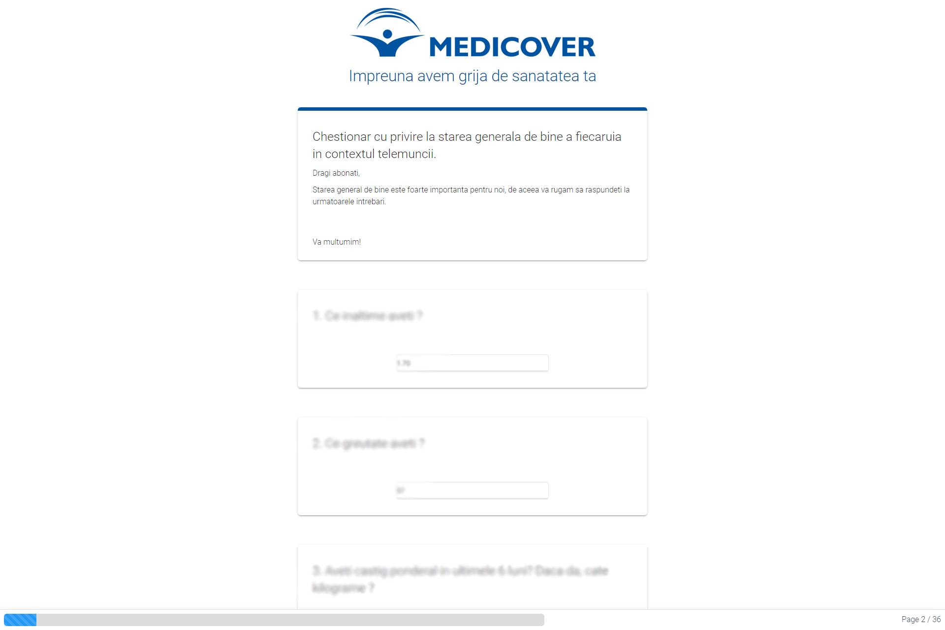 Chestionar feedback - Medicover