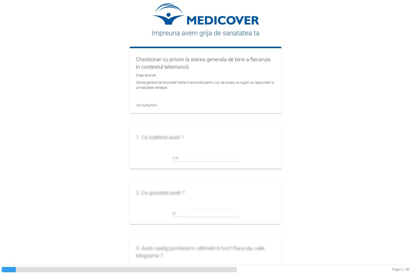 Platforma de chestionare de feedback dezvoltată pentru Medicover